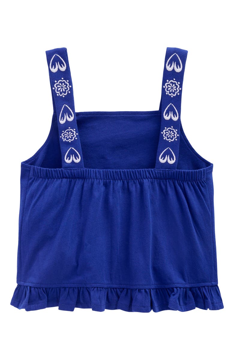Mini Boden Kids' Embroidered Peplum Cotton Tank, Alternate, color, Bright Blue Embroidery