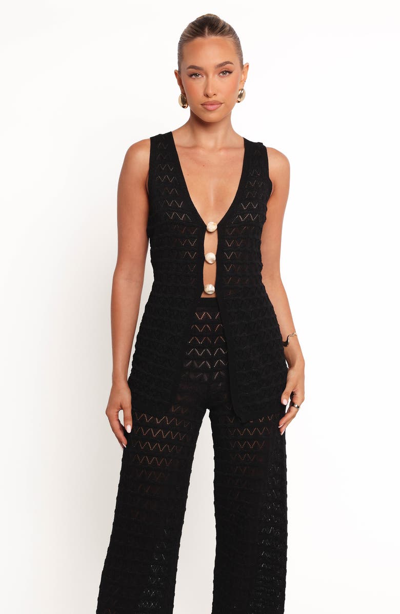 Petal & Pup Fiore Embellished Pointelle Sweater Vest, Alternate, color, Black