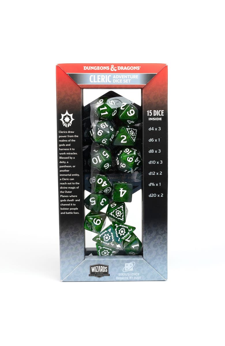 Dungeons & Dragons D&D Adventure Dice Cleric Green, 15Pc Rpg Die Set, Alternate, color, Green
