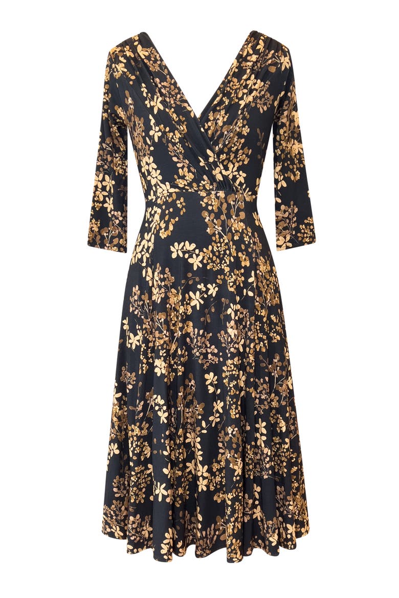 Annie 3/4 Sleeve Midi Dress, Alternate, color, Golden Blossom