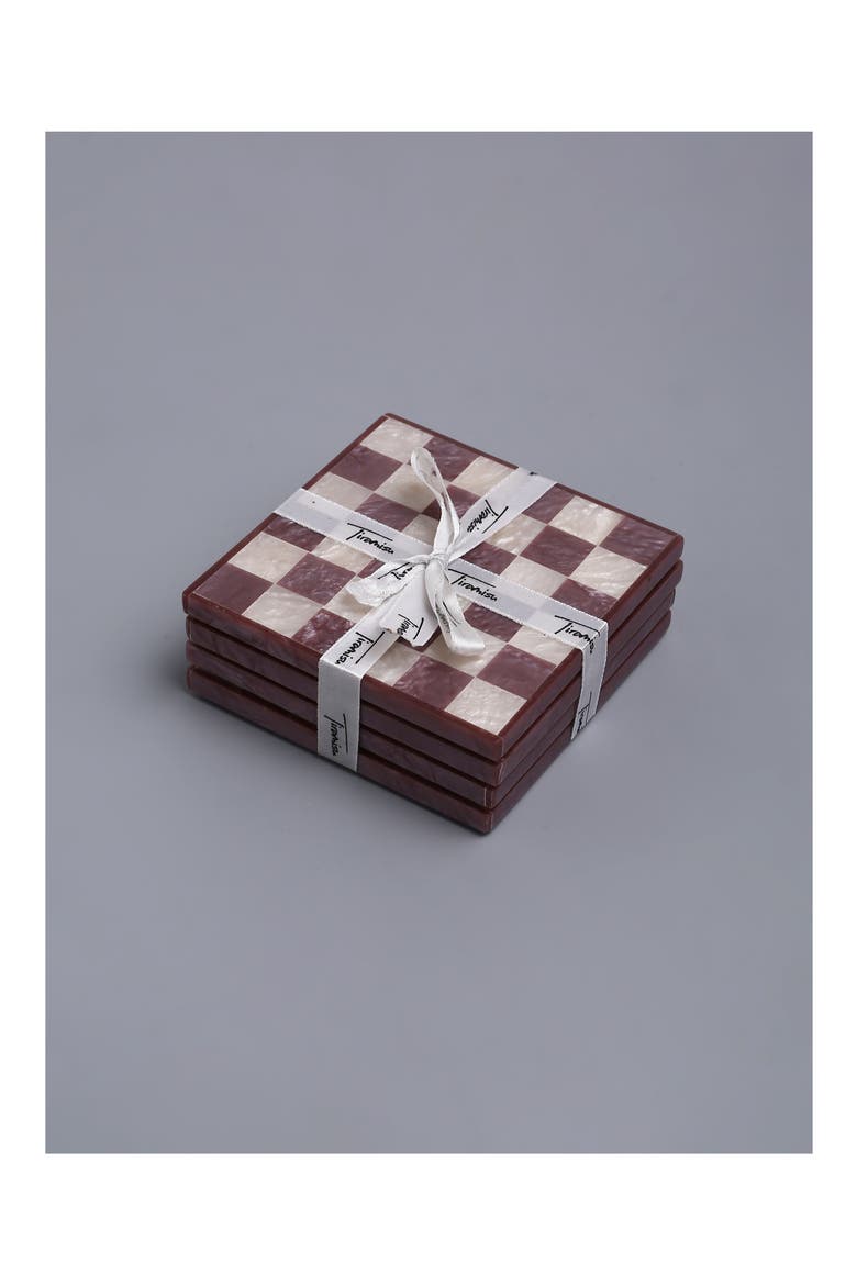 Set of 4 Checkered Resin Coasters, Alternate, color, WINE
