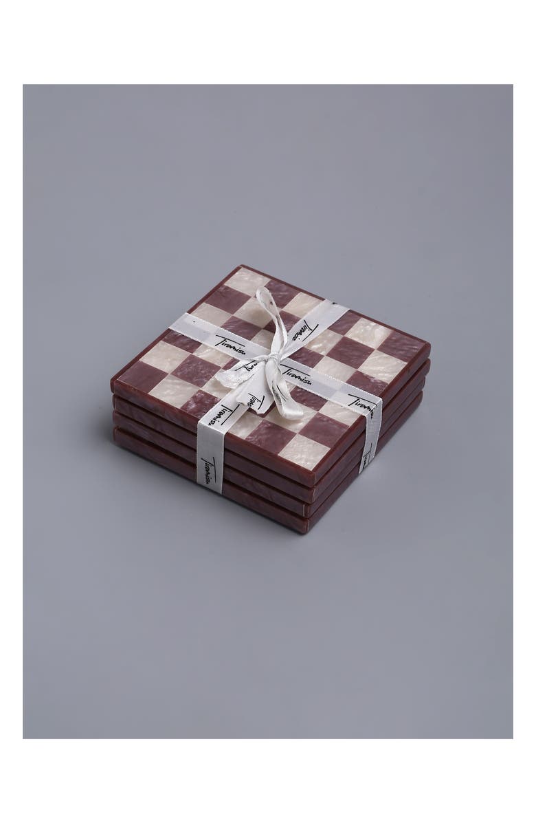 Tiramisu Set of 4 Checkered Resin Coasters, Alternate, color, Wine