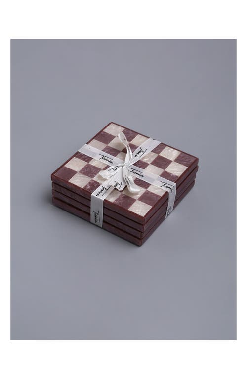 Tiramisu Set Of 4 Checkered Resin Coasters In Brown