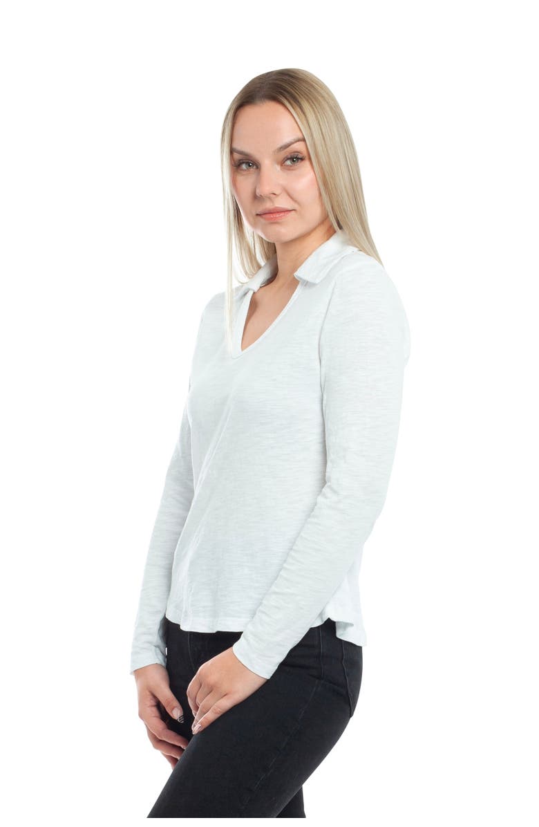 WILT Clothing Scoop Neck Long Sleeve Polo Tee with Round Hem, Alternate, color, White