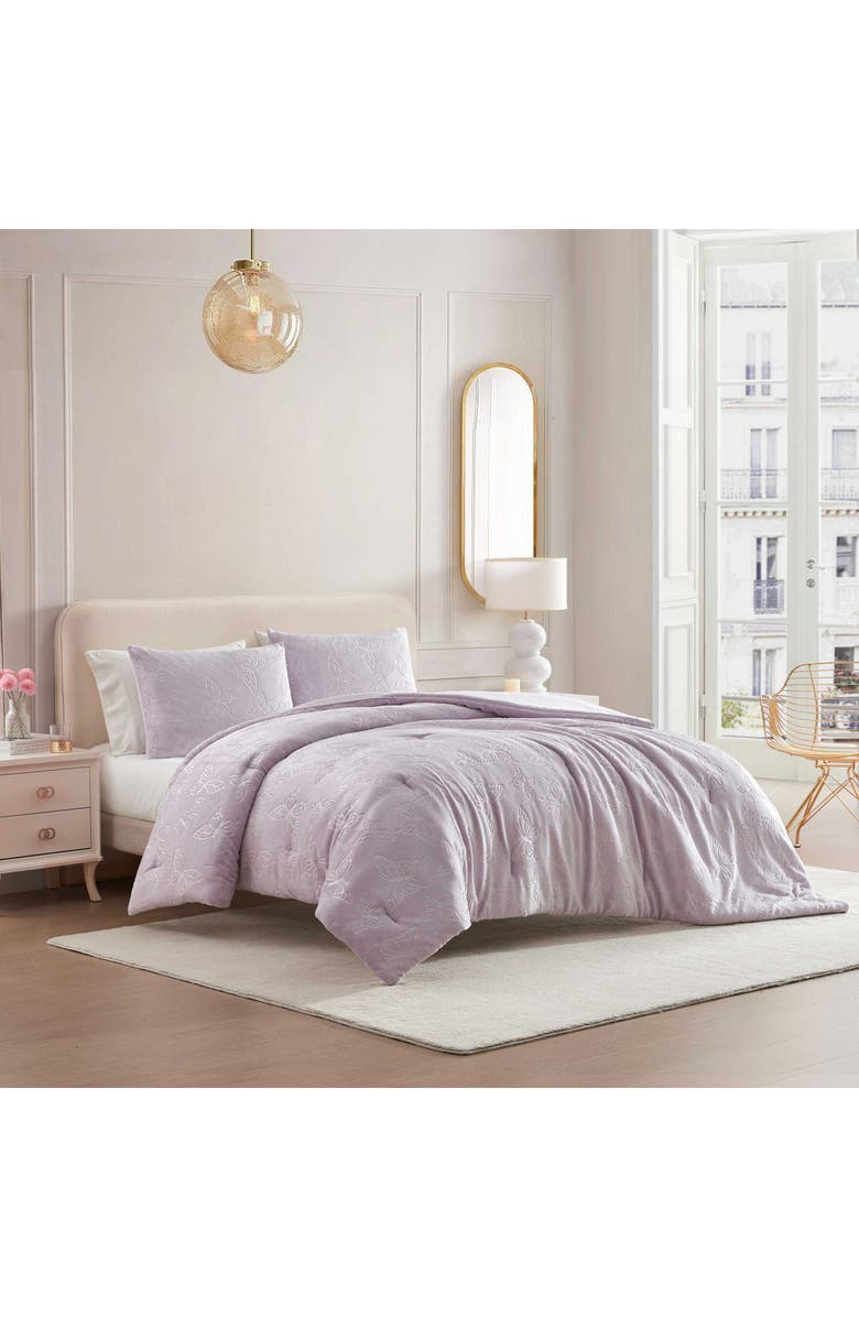 Betsey Johnson Butterfly Embossed Comforter & Sham Set, Alternate, color, Purple