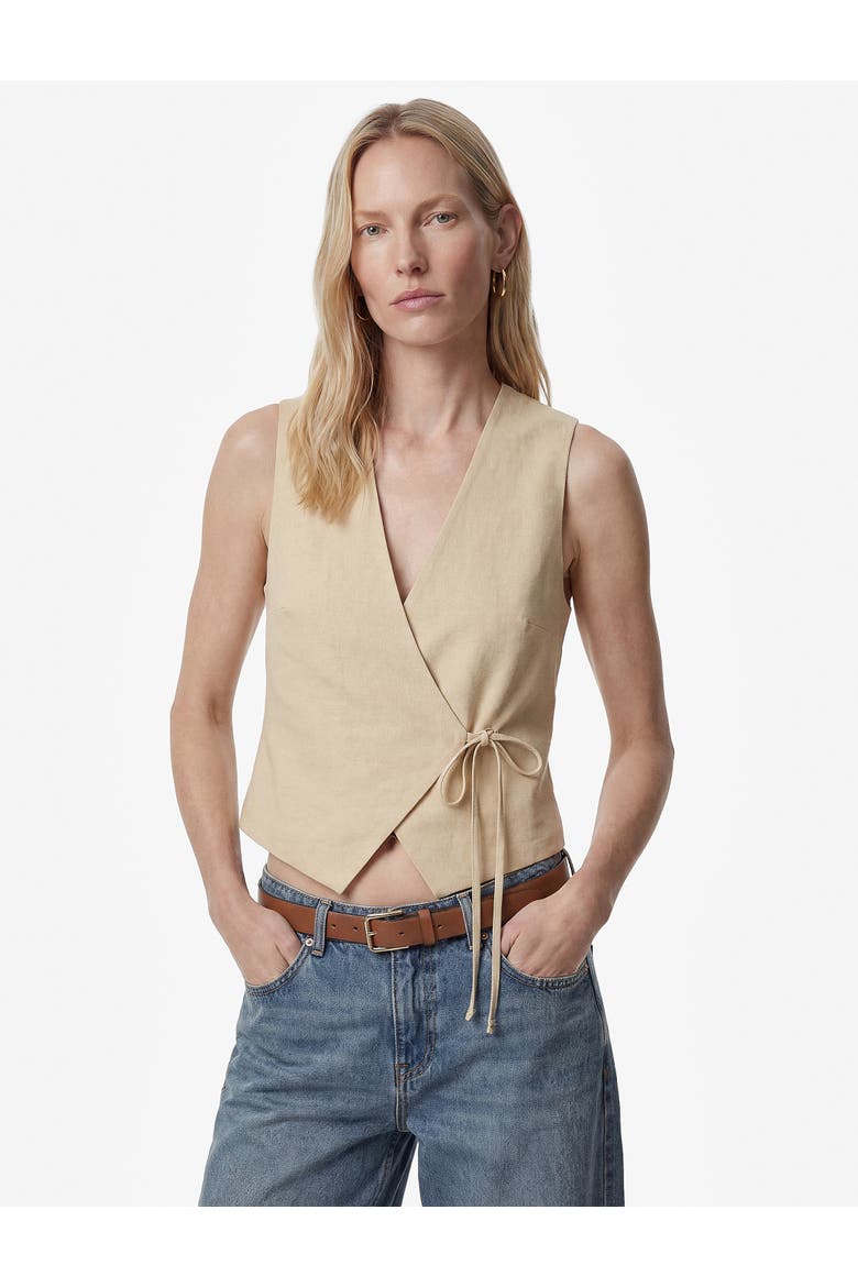 Sleeveless V-Neck Wrap Vest with Tie, Alternate, color, STONE