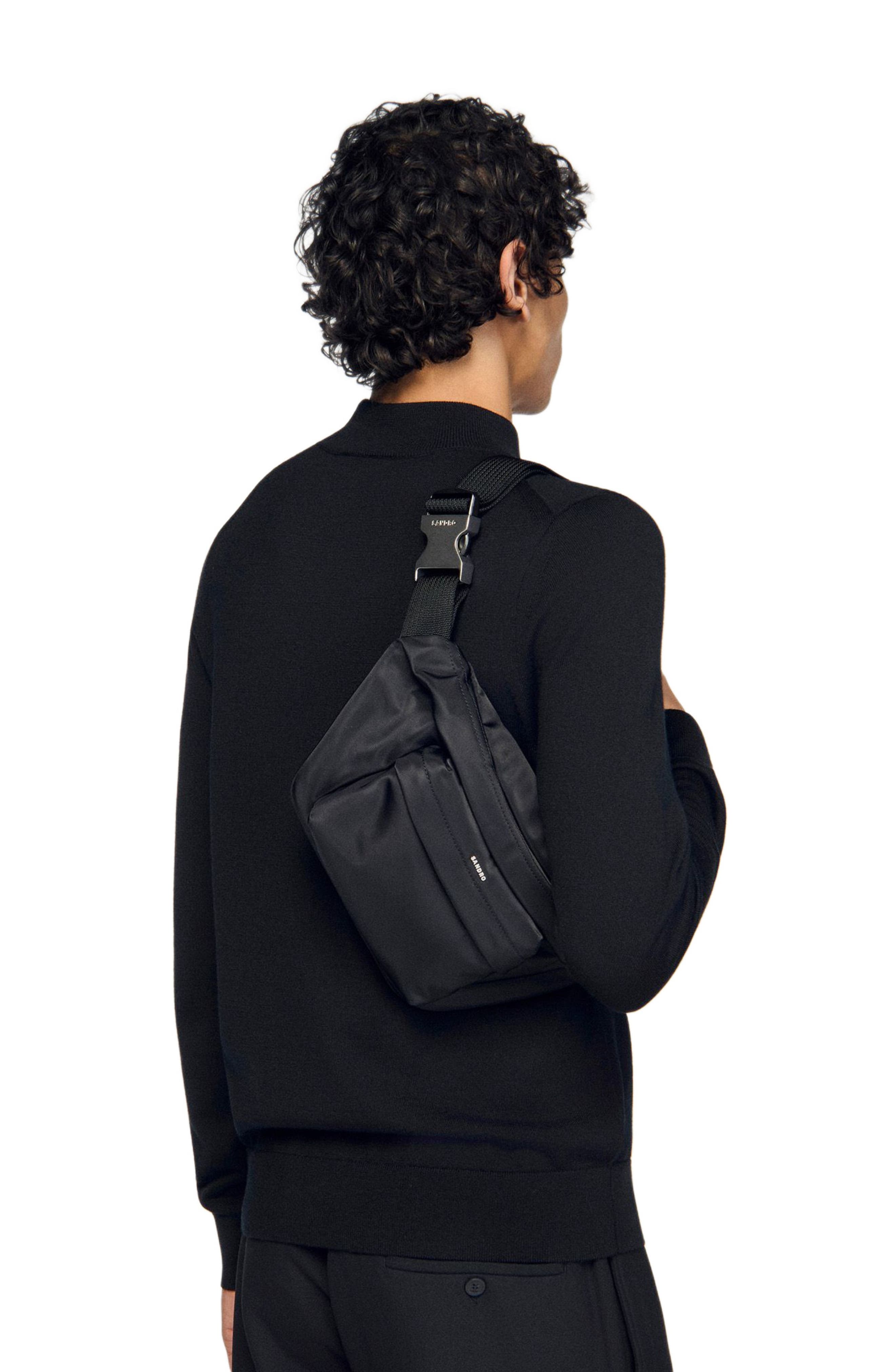 SANDRO Technical fabric shoulder bag, Alternate, color, Black