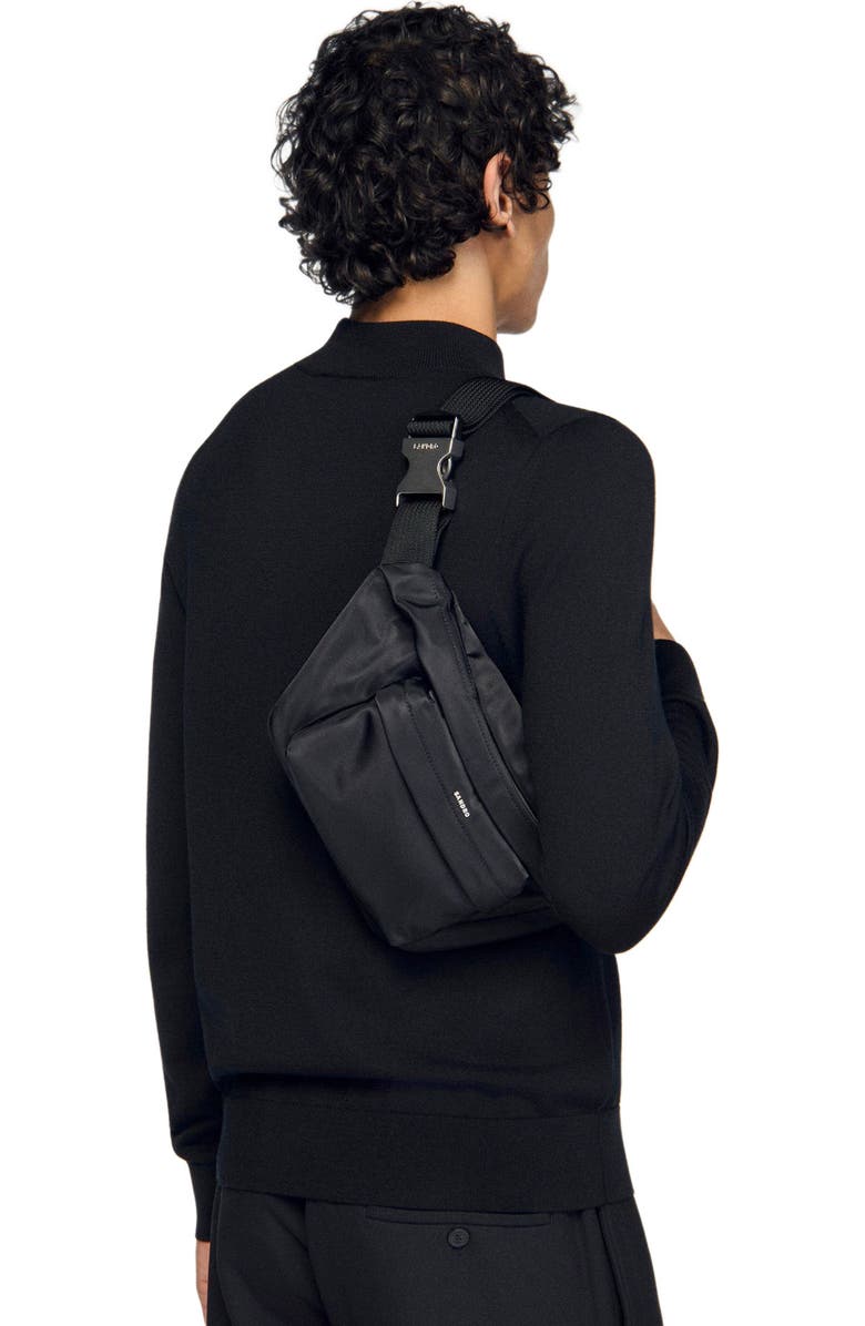 SANDRO Technical fabric shoulder bag, Alternate, color, Black