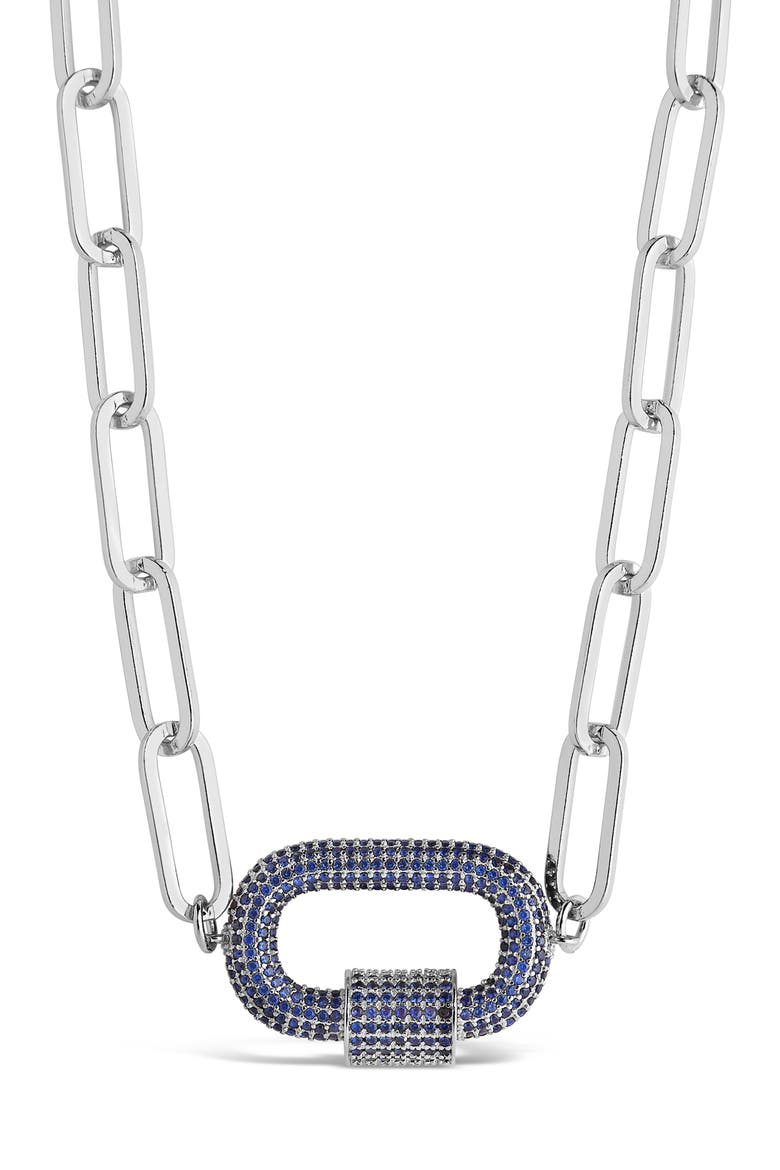 Pavé CZ Carabiner Lock Pendant Necklace, Alternate, color, SILVER
