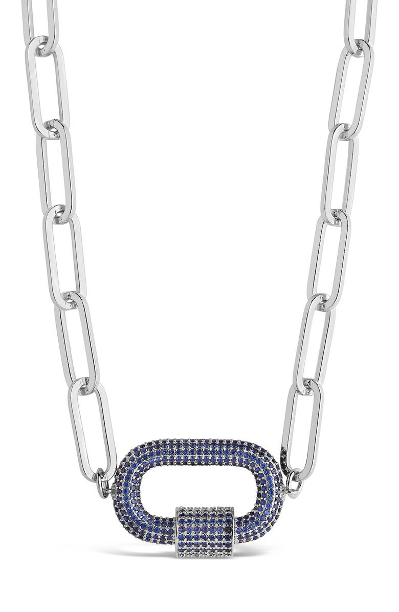 Sterling Forever Pavé CZ Carabiner Lock Pendant Necklace, Alternate, color, Silver