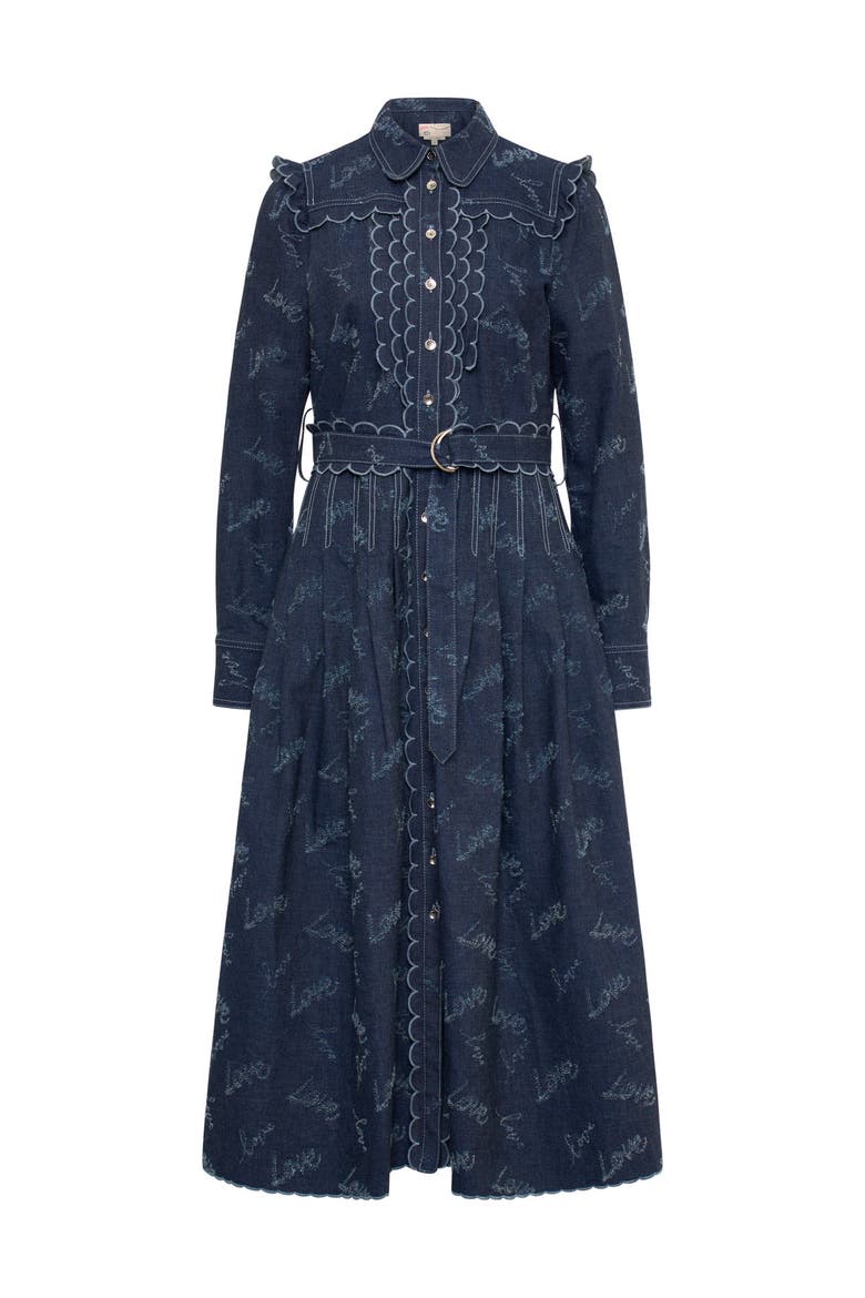 Belted Embroidered Jeans Dress, Main, color, Jeansblue