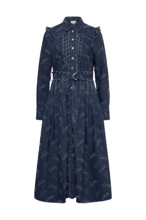 Belted Embroidered Jeans Dress