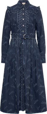 Maison Common Belted Embroidered Jeans Dress