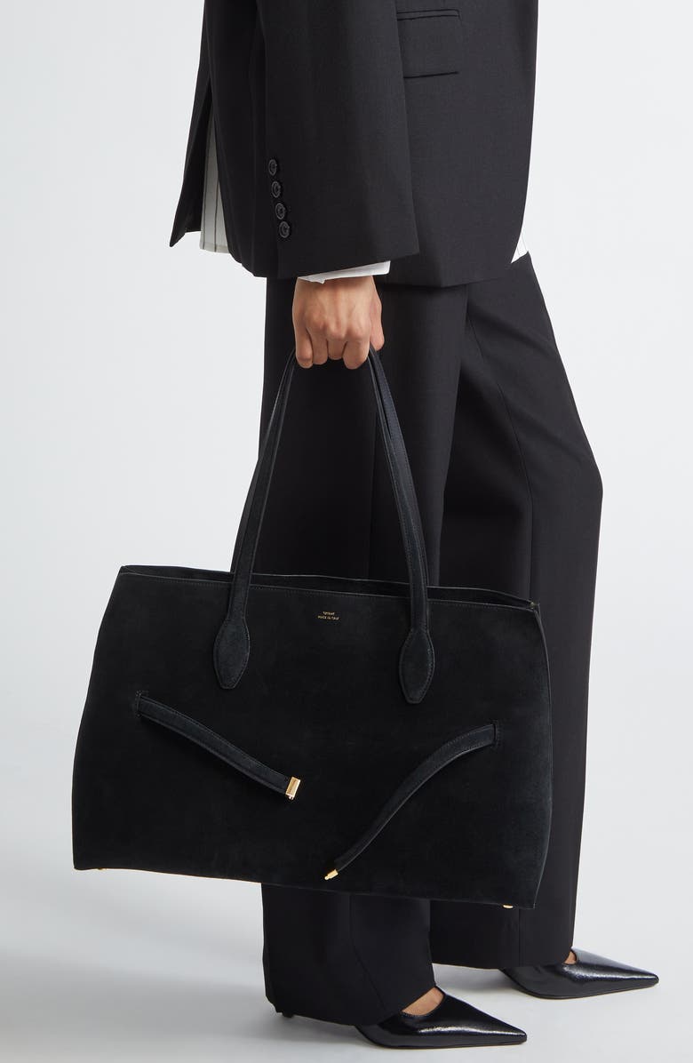 TOTEME Lounge Belted Suede Tote, Alternate, color, Black