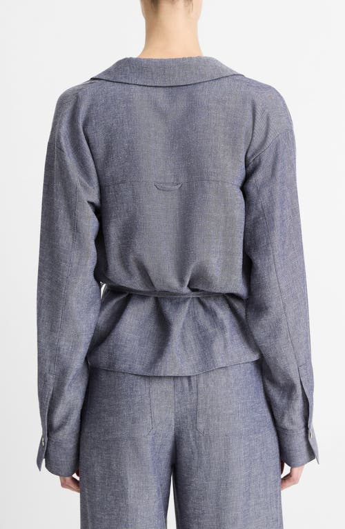 Vince Collared Linen-blend Wrap Top In Mid Indigo