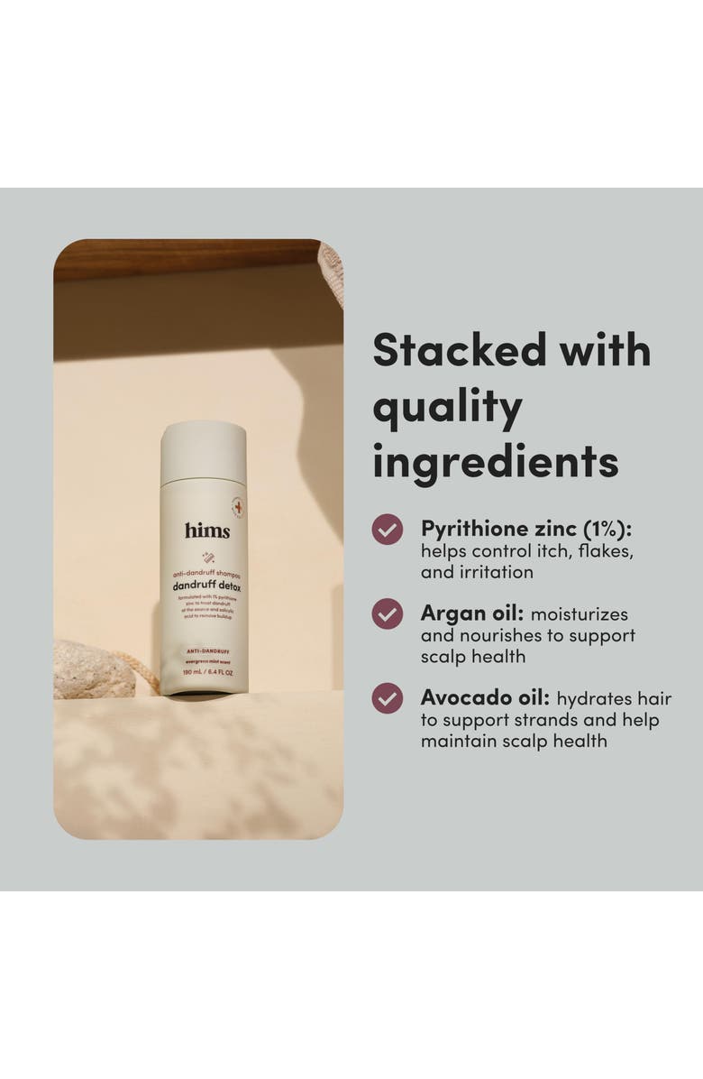 HIMS & HERS Dandruff Detox Shampoo Purifying, Soothing, Zinc Pyrithione Formula with Argan & Avocado Oils, Alternate, color, White