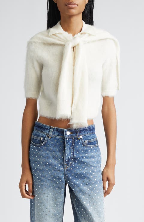 Tie Scarf Overlay Crop Alpaca & Merino Wool Blend Polo