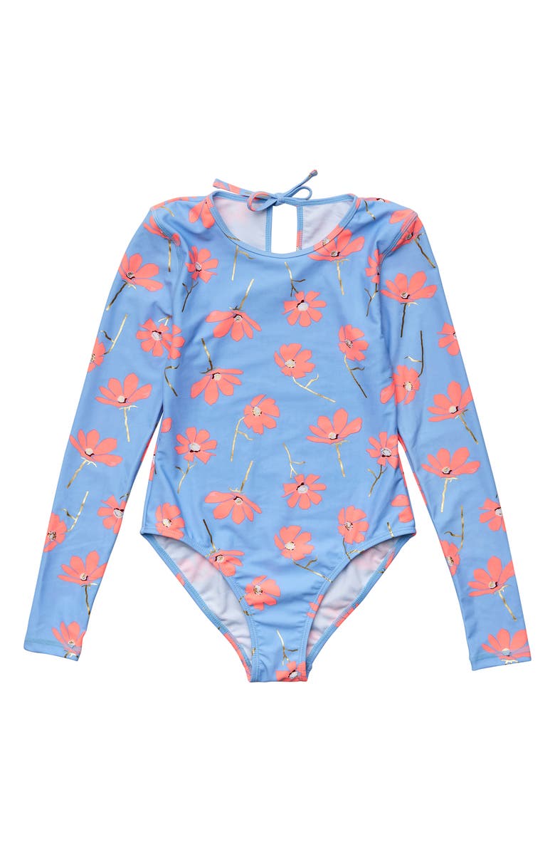 Snapper Rock Kids' Beach Bloom Long Sleeve One-Piece Swimsuit, Main, color, 