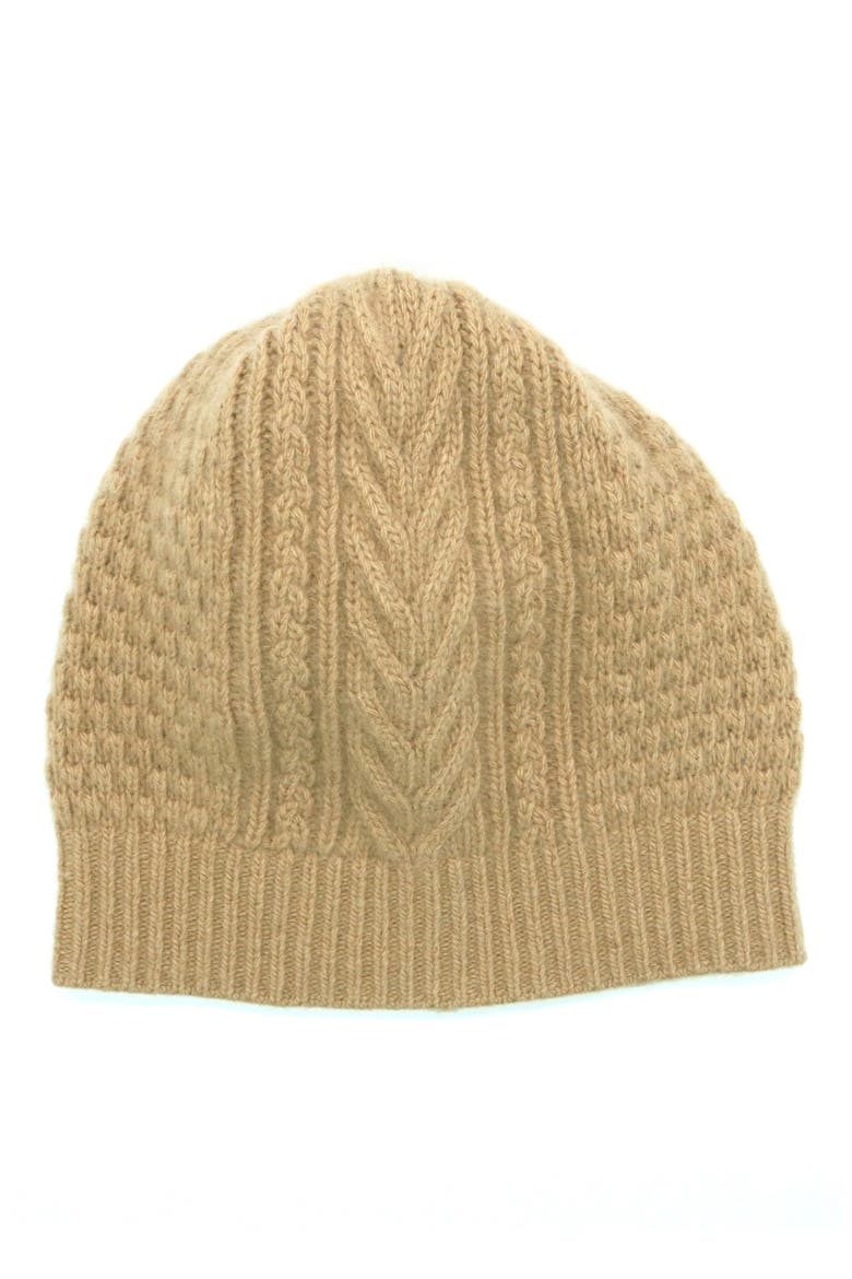Cable Knit Cashmere Beanie, Main, color, CAMMELLO CHIARO