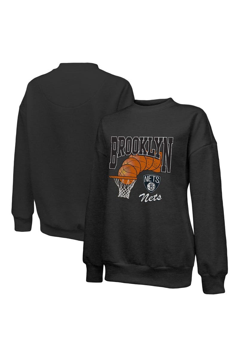 Majestic Threads Women's Majestic Threads Black Brooklyn Nets Bank Shot Pullover Tri-Blend Sweatshirt, Main, color, Black