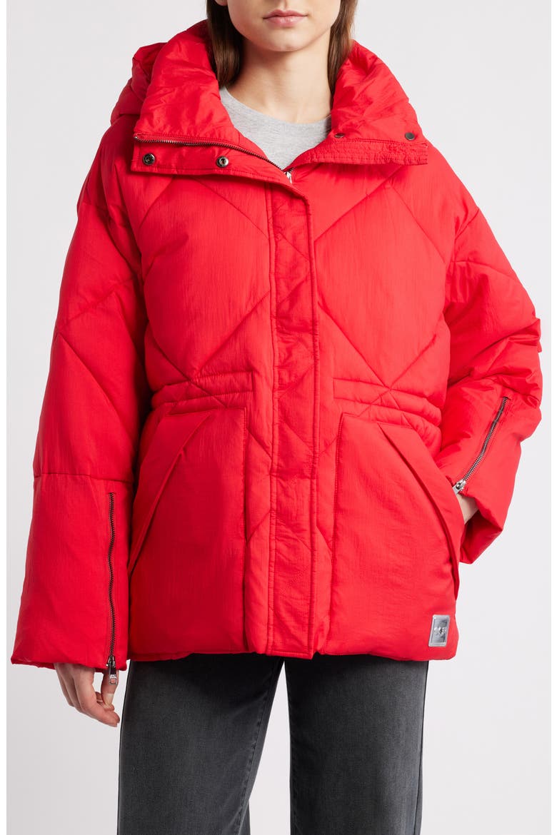 Quilted Water Repellent Hooded Jacket, Alternate, color, RED