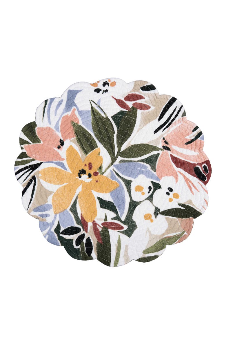 C&F Home Joelle Floral Flowers Palm Leaf Vibrant Scalloped Round Placemats Set of 6, 17", Alternate, color, Green