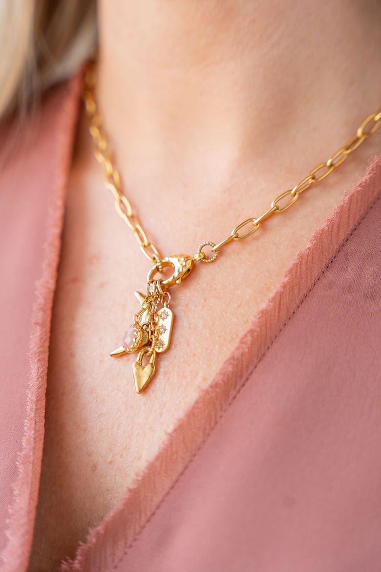 Peach Moonstone Talisman Drop Necklace, Alternate, color, Gold