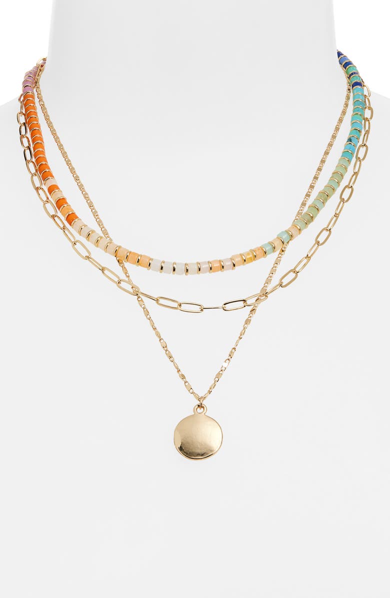 Nordstrom Set of 2 Beaded & Disc Pendant Layered Chain Necklaces, Alternate, color,