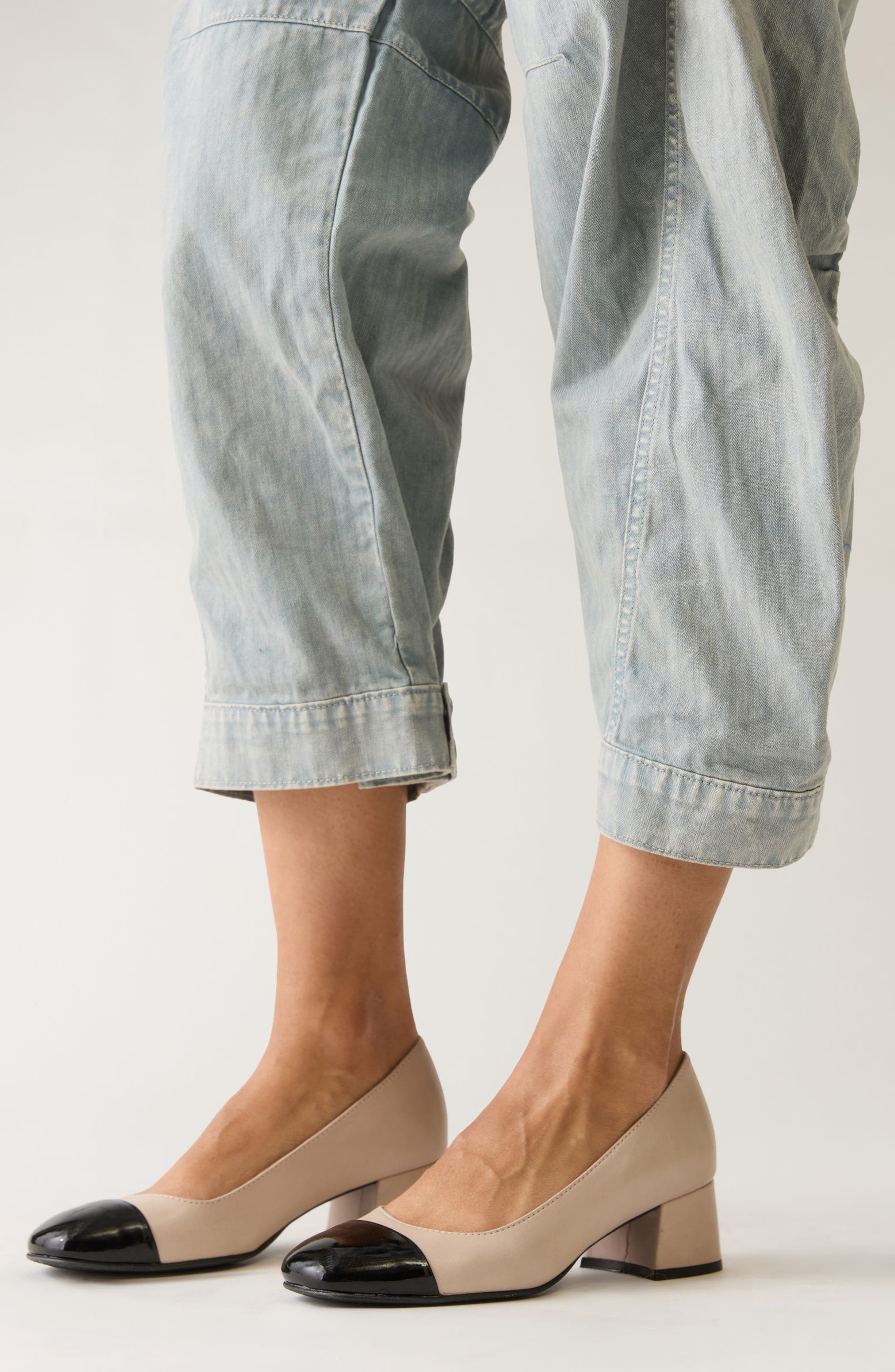 Gilda Cap Toe Pump, Alternate, color, CREAM/ BLACK