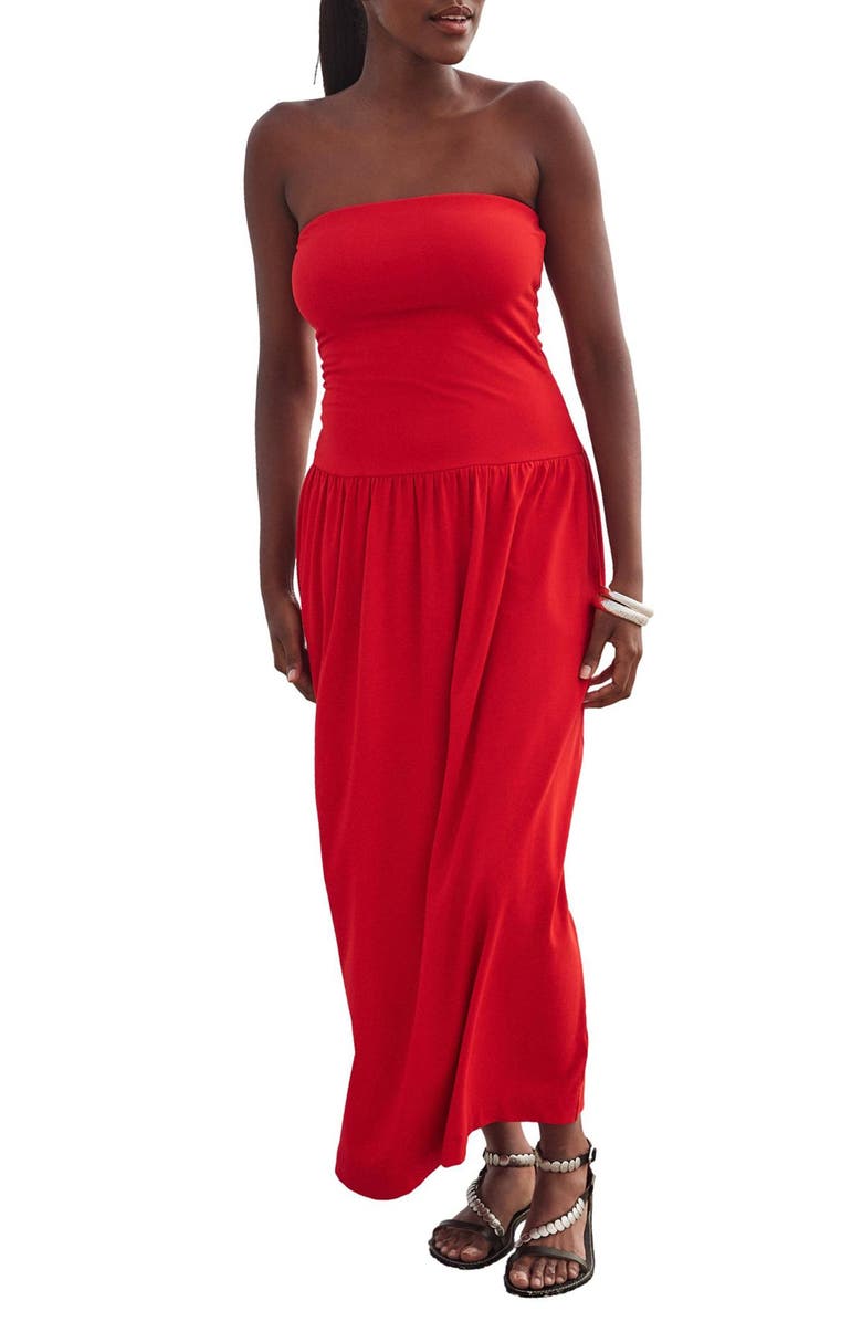 NEXT Drop Waist Strapless Maxi Dress, Main, color, Red