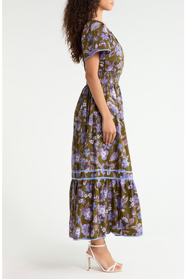 Orly Floral Smock Waist Cotton Maxi Dress, Alternate, color, OLIVE-LAVENDER