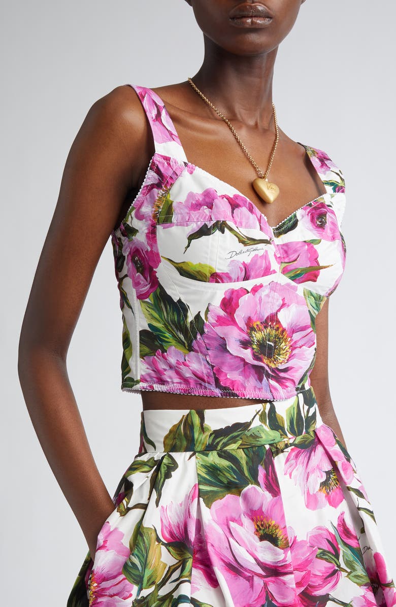 Dolce&Gabbana Peony Print Bustier Top, Alternate, color, Ha5kr Peonie Fuxia F.bco