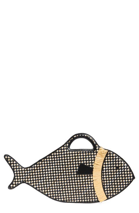 Cleo Fish Woven Raffia Basket Bag