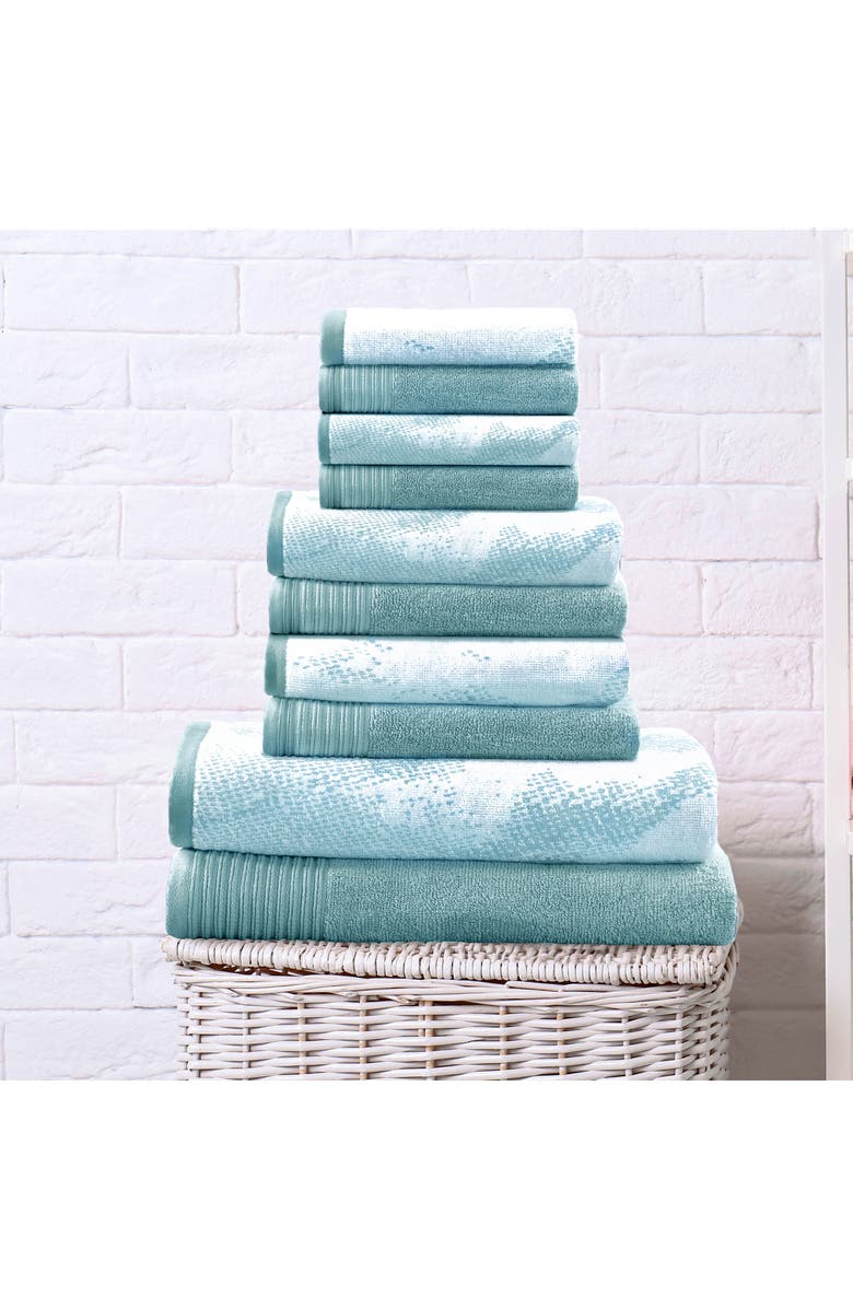 Superior Marble 10-Piece Quick-Drying Cotton Towel Set, Alternate, color, Teal