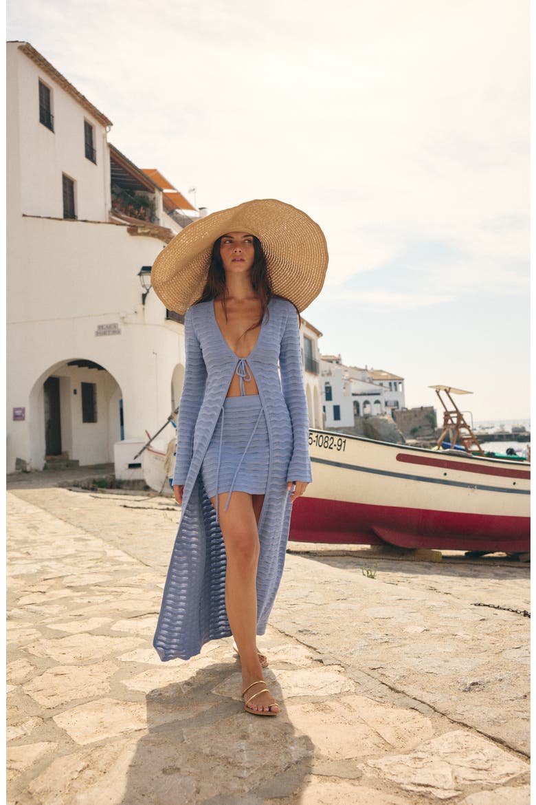 Mey Pointelle Cover-Up Cardigan, Alternate, color, BLUE