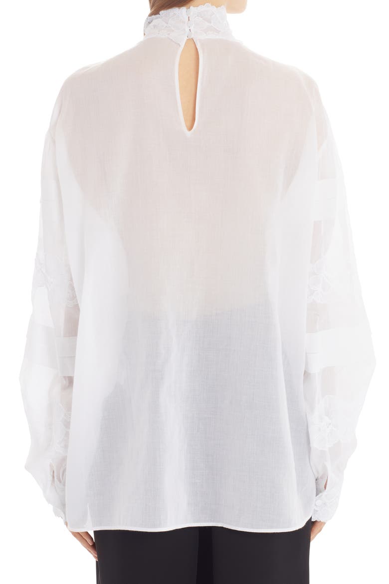 Valentino Lace Appliqué Cotton Blouse, Alternate, color, BIANCO 0BO