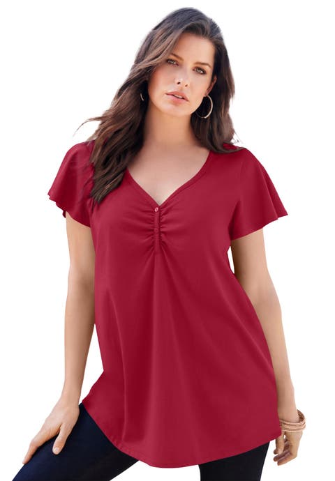 Plus Size Cotton Ultimate Flutter Sleeve Sweetheart Tee (Plus)