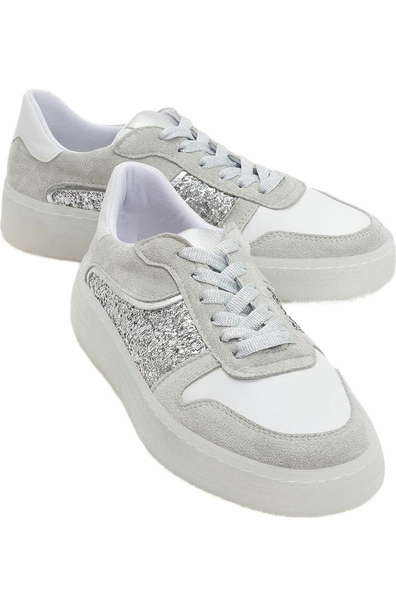 Forever & Always Shoes Felipe Glitter Leather Sneakers, Main, color, Silver Leather