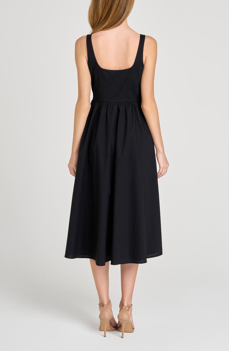 WAYF Lizzy Bow Trim Midi Dress, Alternate, color, Black