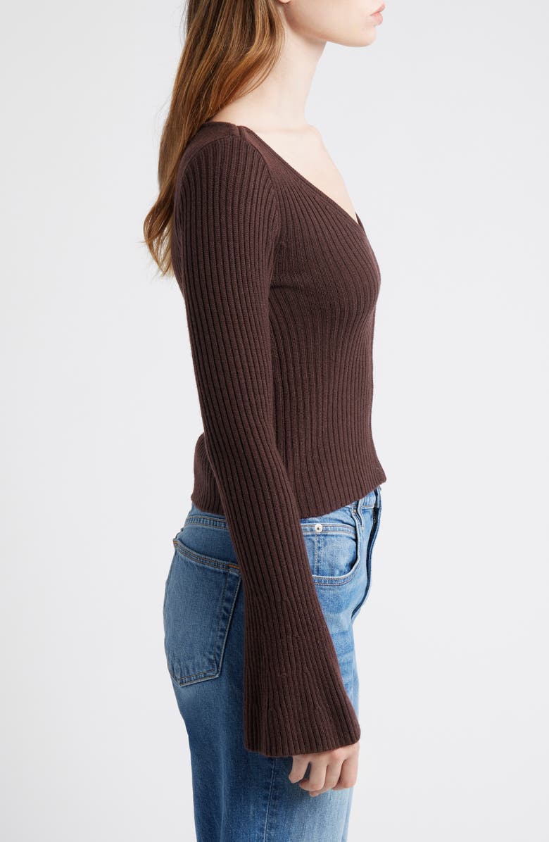Madewell V-Neck Wool Rib Sweater Top, Alternate, color, Chocolate Raisin