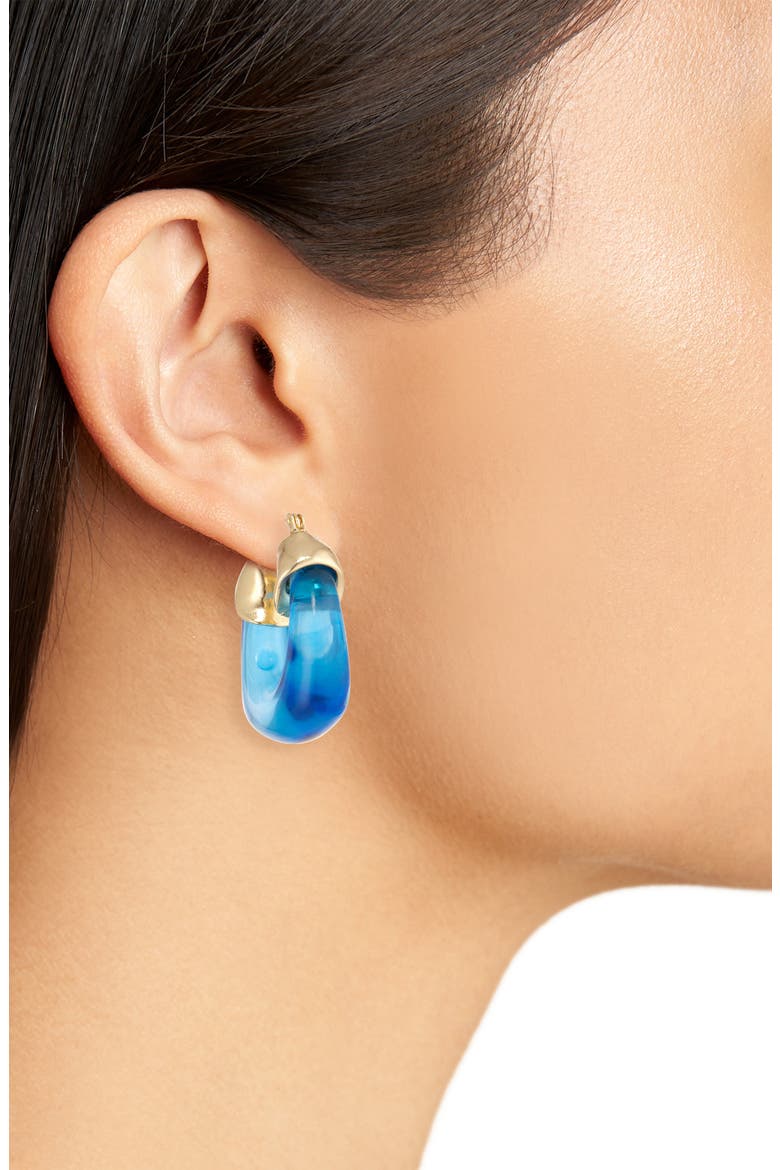 Resin Hoop Earrings, Alternate, color, GOLD/ BLUE