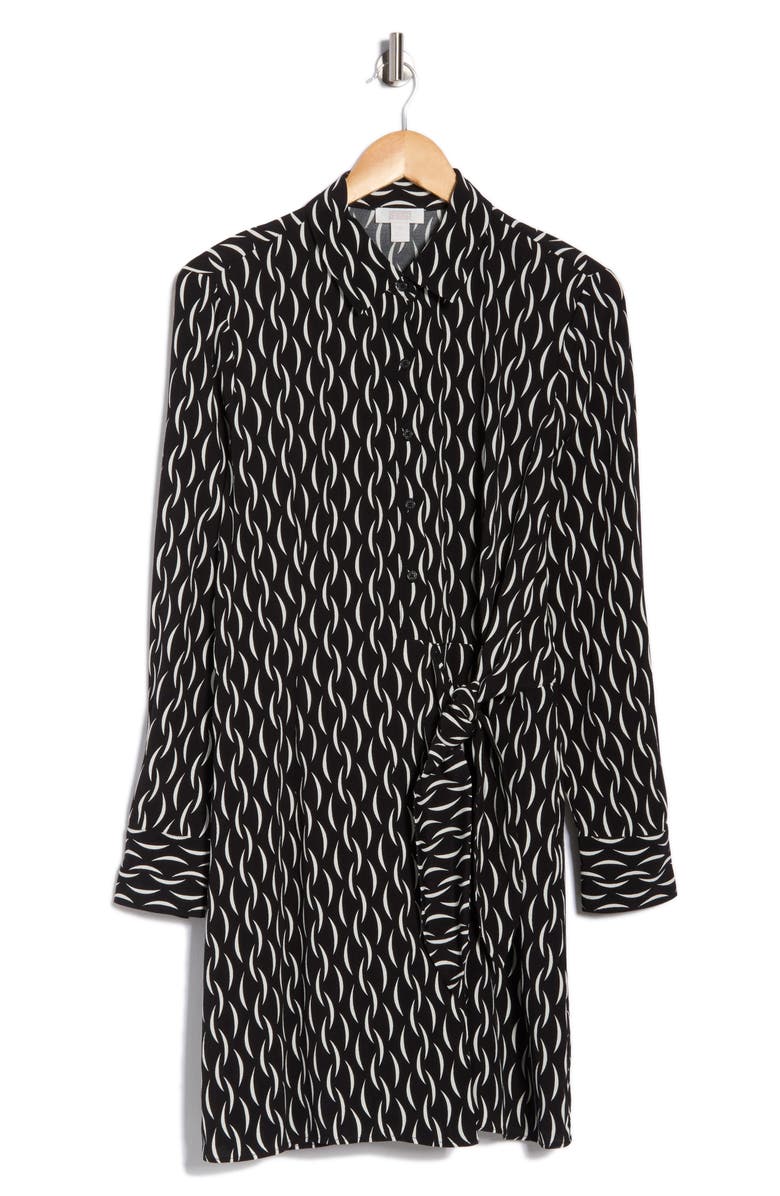 NORDSTROM RACK Long Sleeve Wrap Minidress, Alternate, color, Black- Ivory Moon Geo