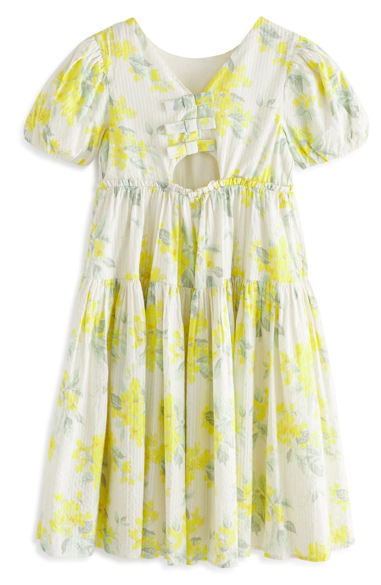 Laura Ashley Apple Blossom Print Seersucker Dress, Alternate, color, Yellow