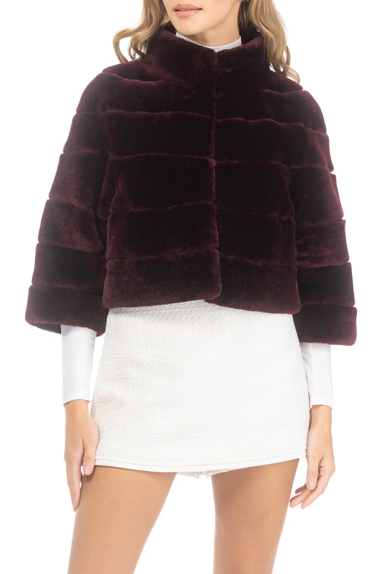 Genuine Shearling Cropped Bolero with Cropped Sleeves, Alternate, color, BURGUNDY