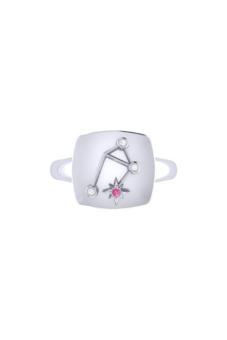 Libra Pink Tourmaline & Diamond Signet Ring in Sterling Silver, Alternate, color, Dark Grey