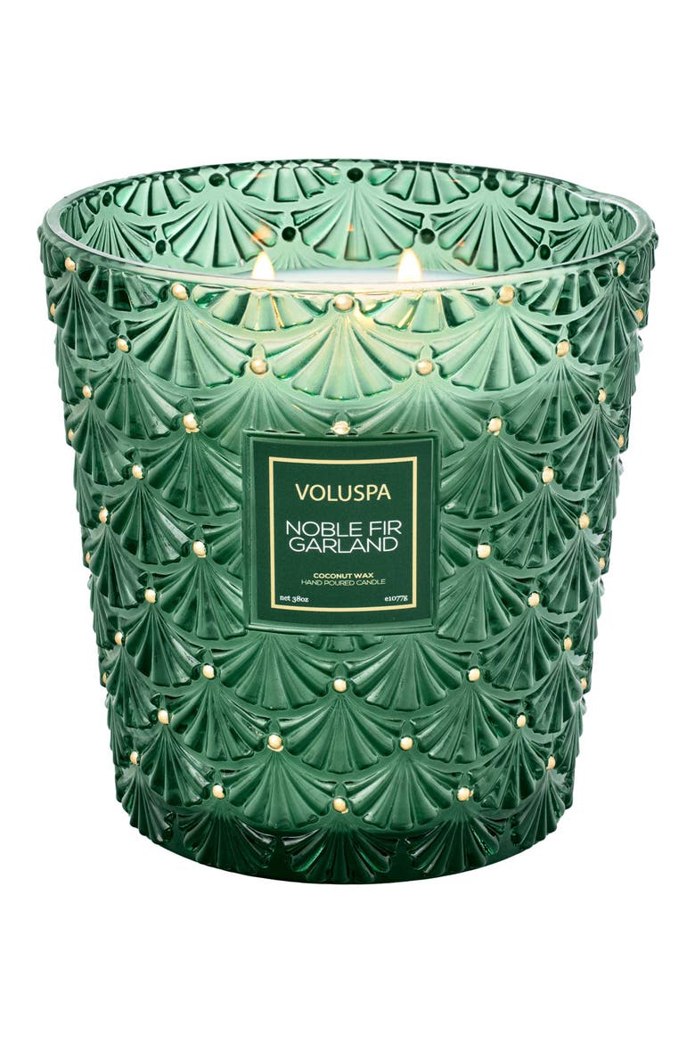 Noble Fir Garland Three-Wick Hearth Candle, Alternate, color, GREEN