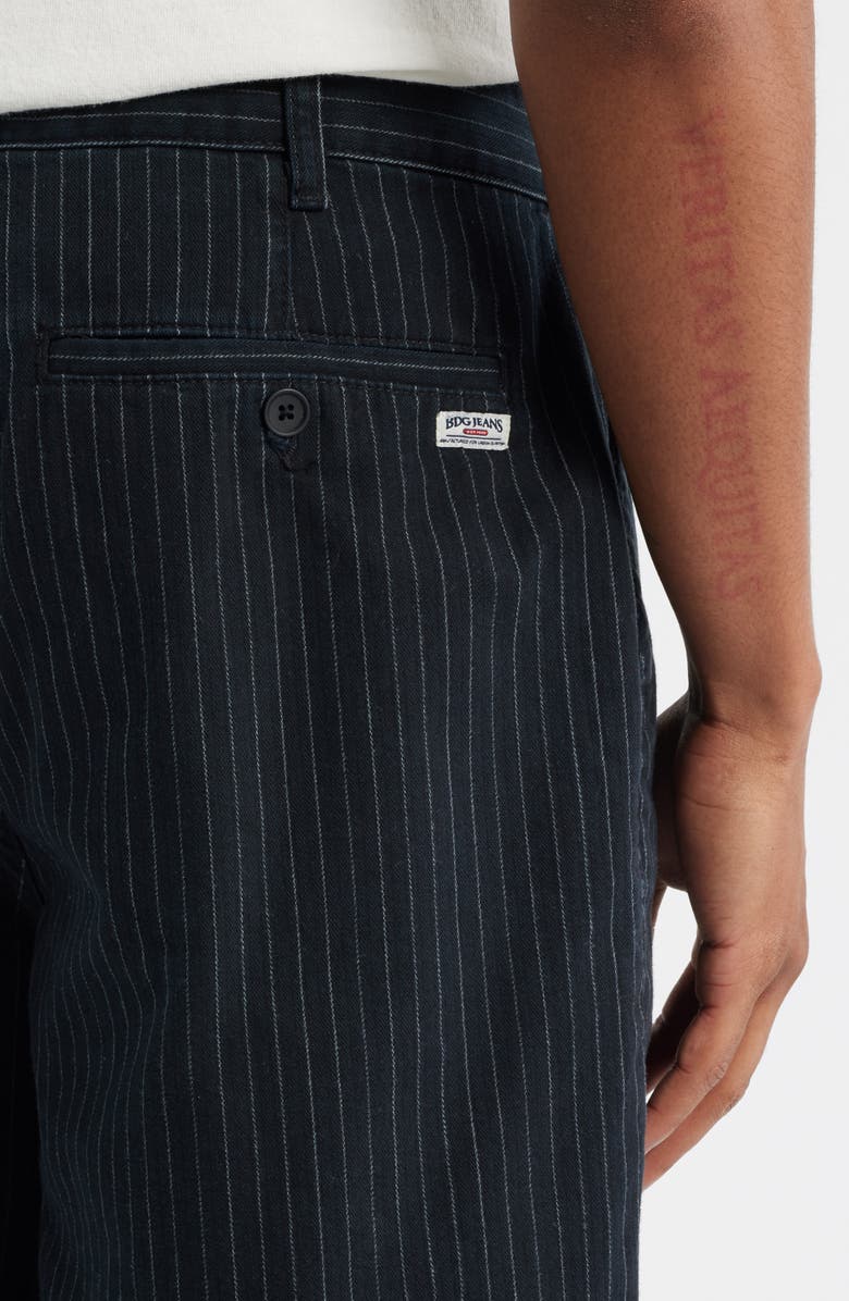 BDG Urban Outfitters Pinstripe Flat Front Stretch Cotton Worker Shorts, Alternate, color, Black