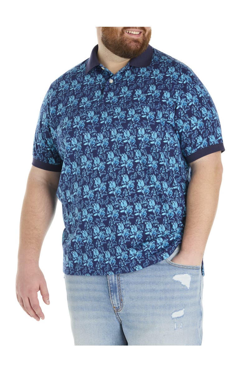 Harbor Bay by DXL Big & Tall Palm Print Polo Shirt, Main, color, Peacoat Multi