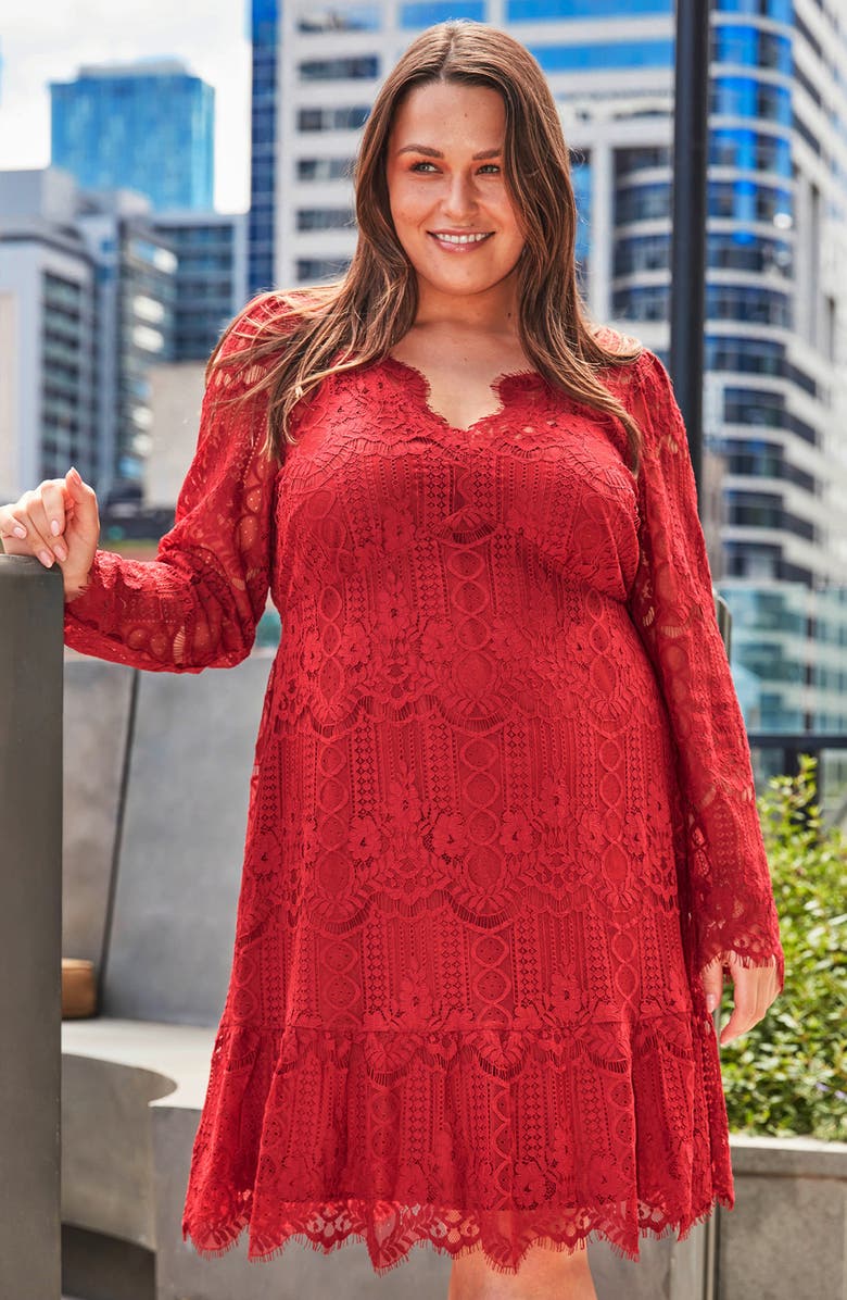 Estelle Lace Overlay Long Sleeve Dress, Alternate, color, Zircon