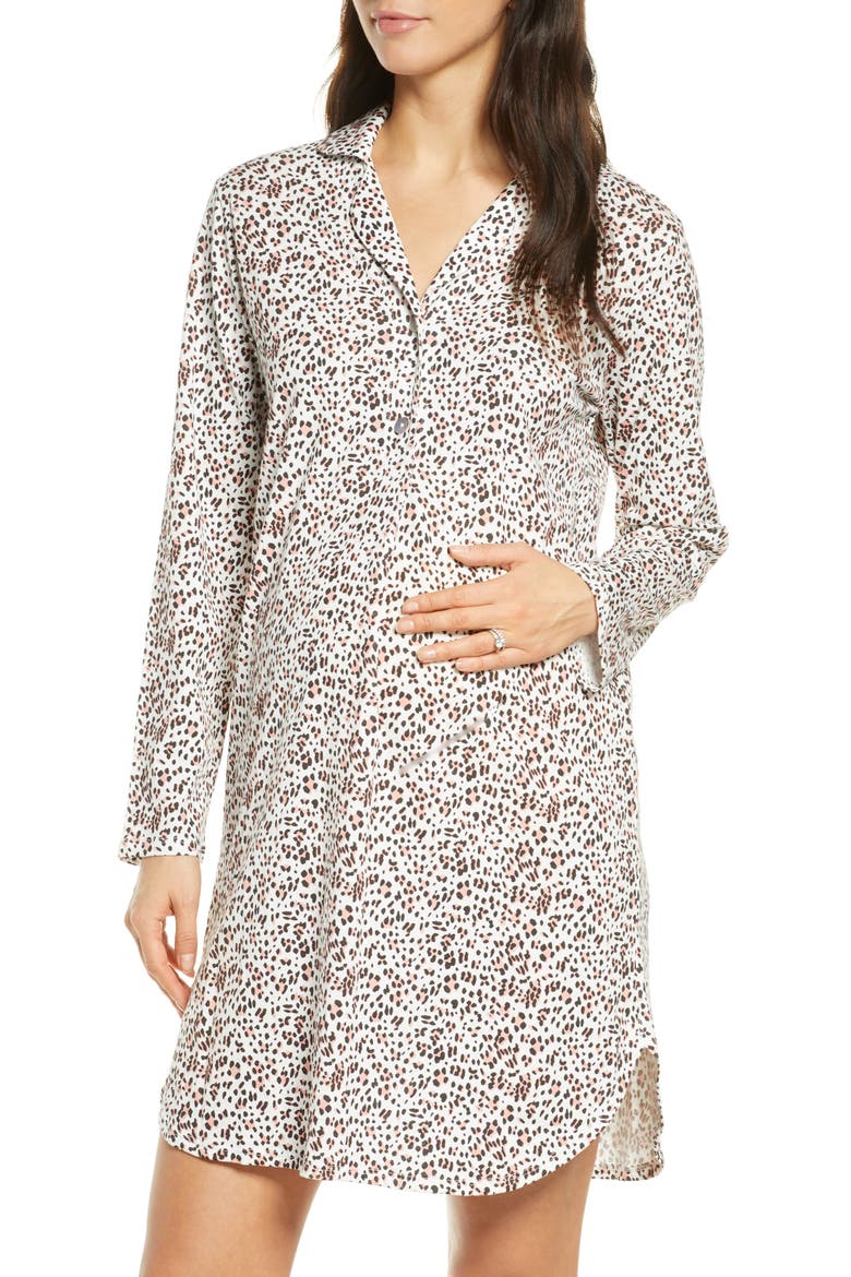 Luxe Animal Print Maternity/Nursing Nightshirt, Main, color, LEOPARD PRINT
